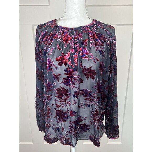 Rag & Bone Yuni Velvet Burnout Blouse Purple Multi Devore Velour Peasant Silk - Picture 1 of 12